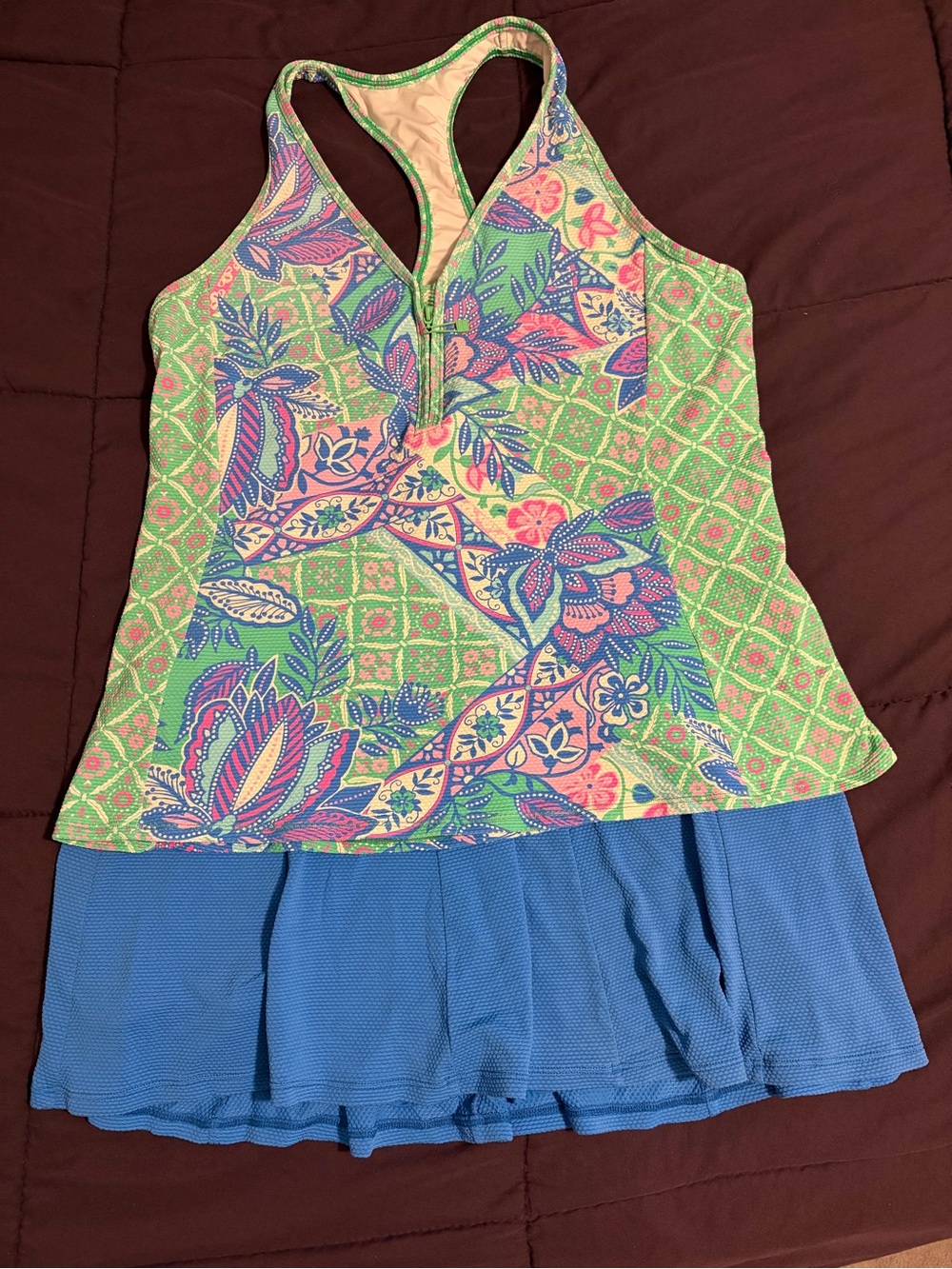 Beach House Green Pink Blue Floral Swim Dress